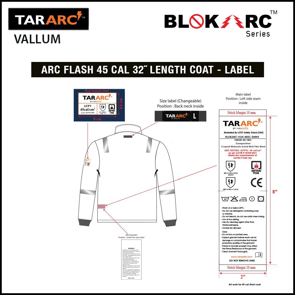 VALLUM ARC FLASH KIT (MEN), ARC RATING: 45 CAL/CM² , HRC 4 (BIB, 32″ COAT, HOOD) - Image 11